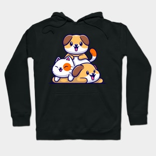 Cute Dog And Cat Playing Cartoon Hoodie